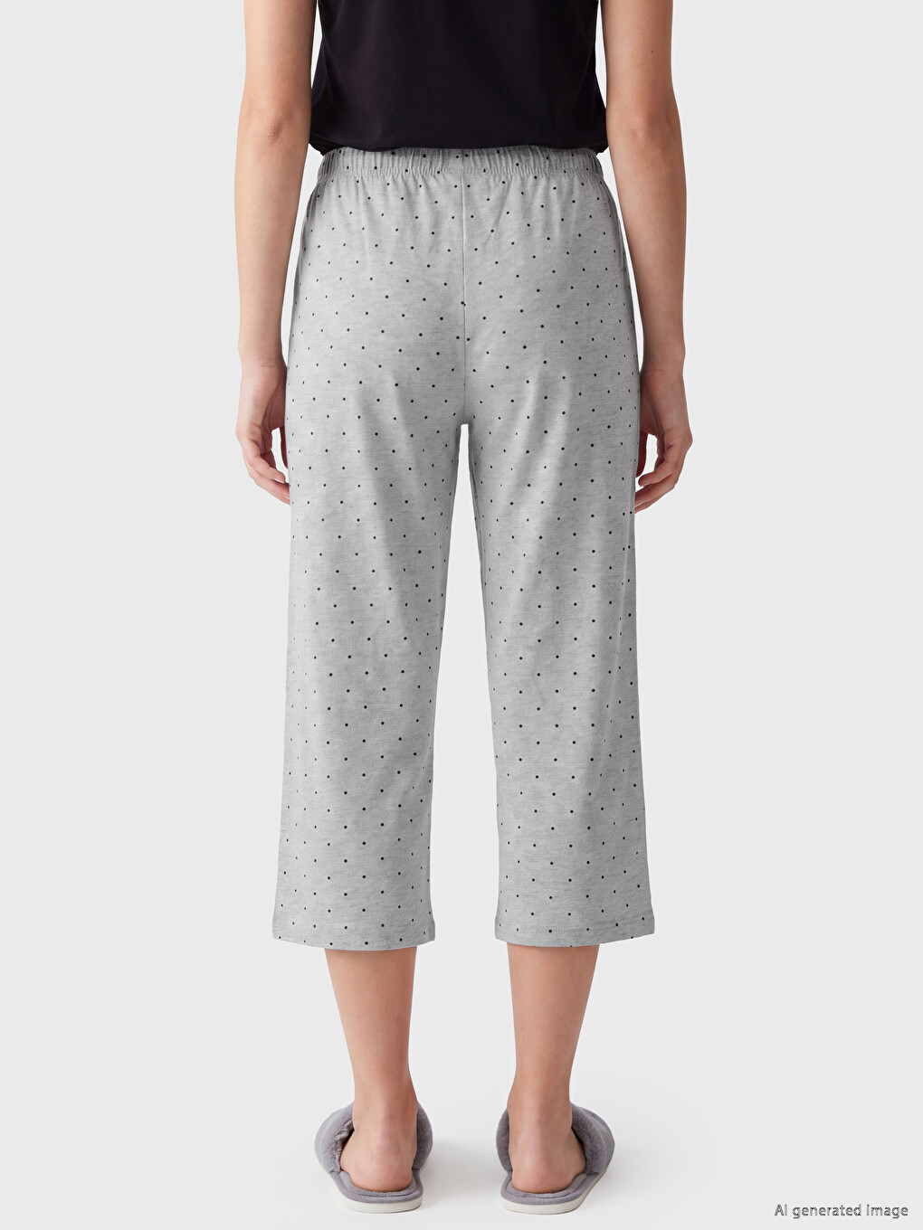 Gri Puantiyeli Kadın Kapri Pijama Altı-3