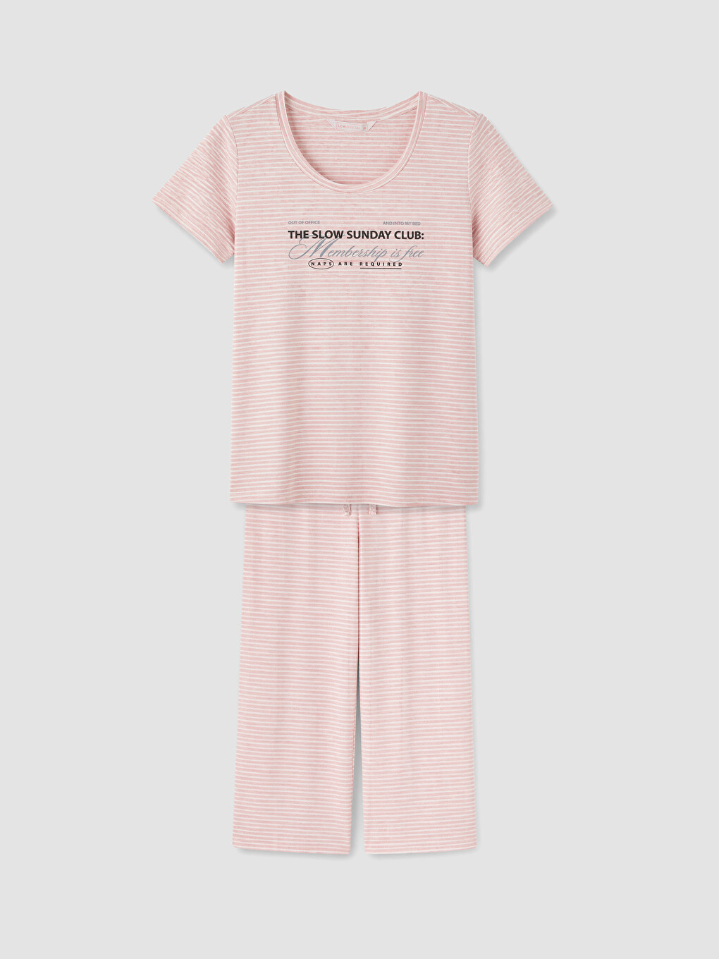 Pembe Bisiklet Yaka Baskılı Kadın Kaprili Pijama Takımı