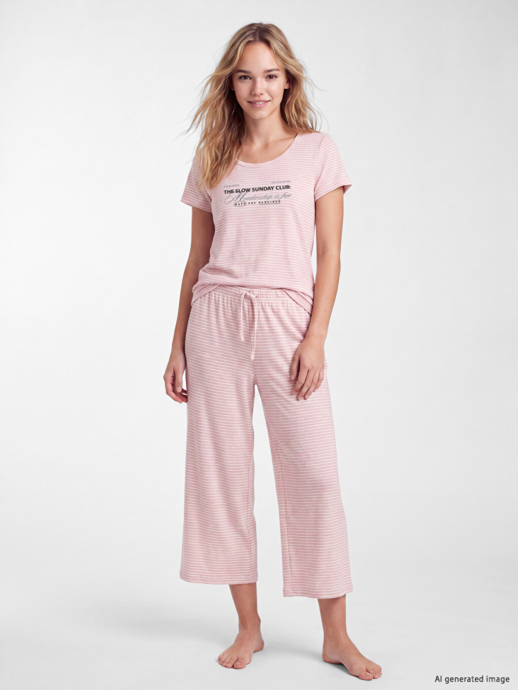 Crew Neck Printed Women's Capri Pyjamas Set