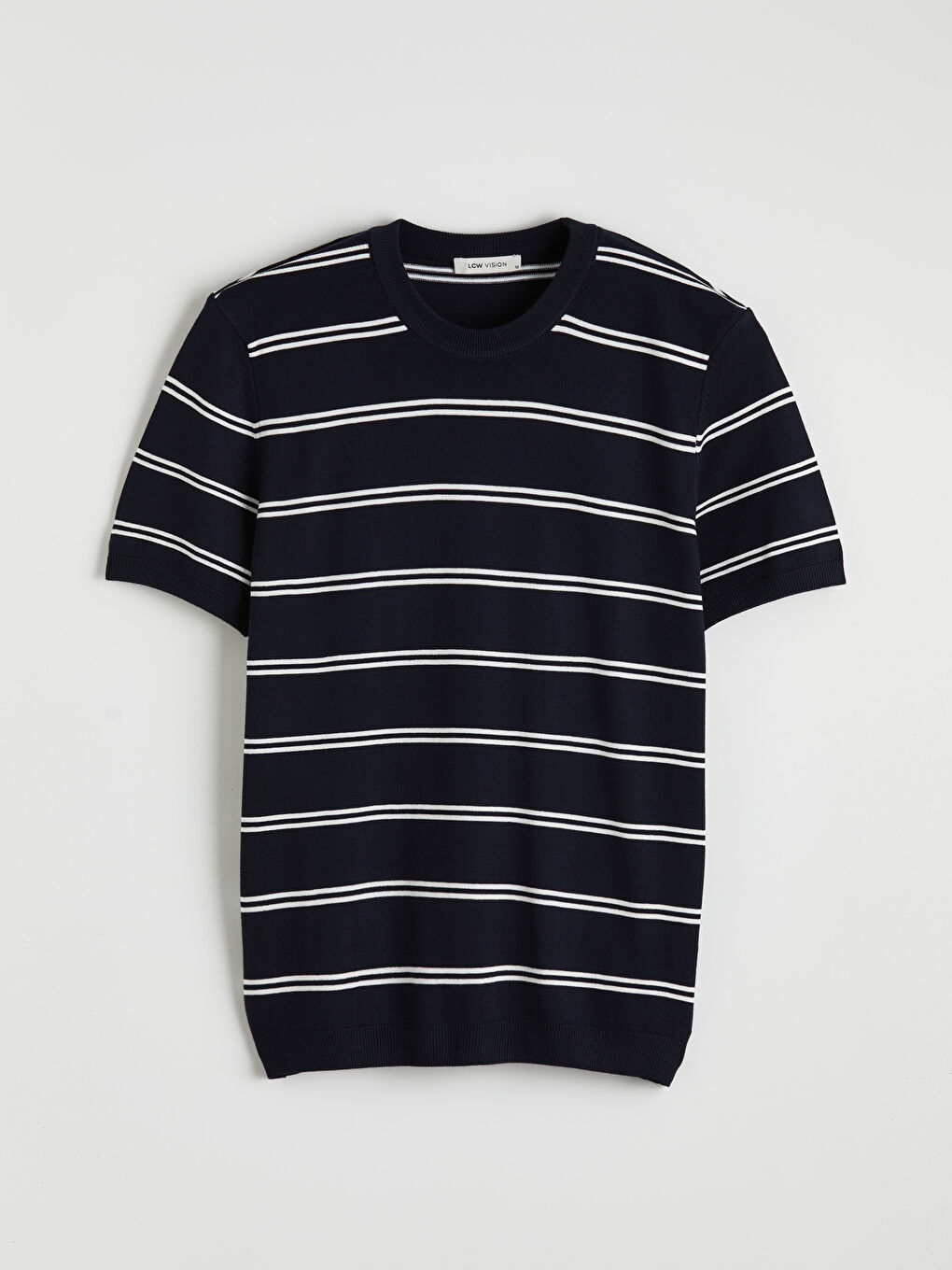 Lacivert Bisiklet Yaka Çizgili Erkek Triko Kazak-4