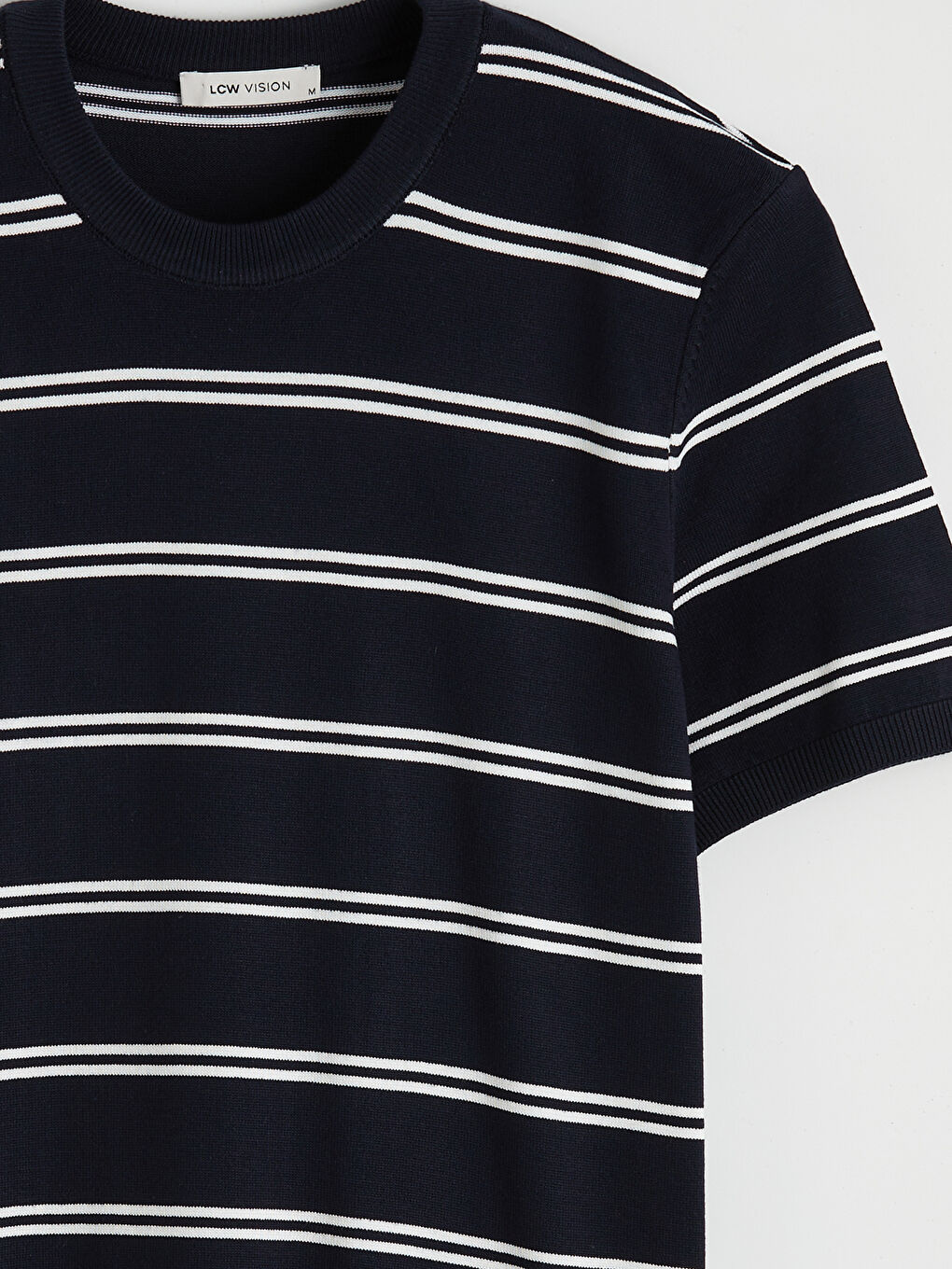 Lacivert Bisiklet Yaka Çizgili Erkek Triko Kazak-6