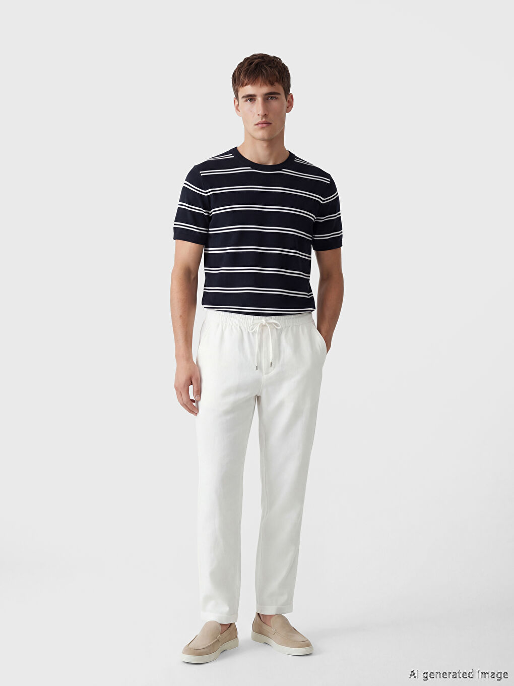 Lacivert Bisiklet Yaka Çizgili Erkek Triko Kazak-1