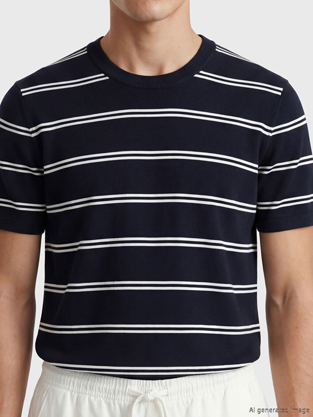 Lacivert Bisiklet Yaka Çizgili Erkek Triko Kazak-2