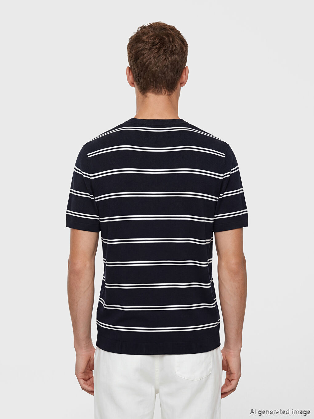 Lacivert Bisiklet Yaka Çizgili Erkek Triko Kazak-3