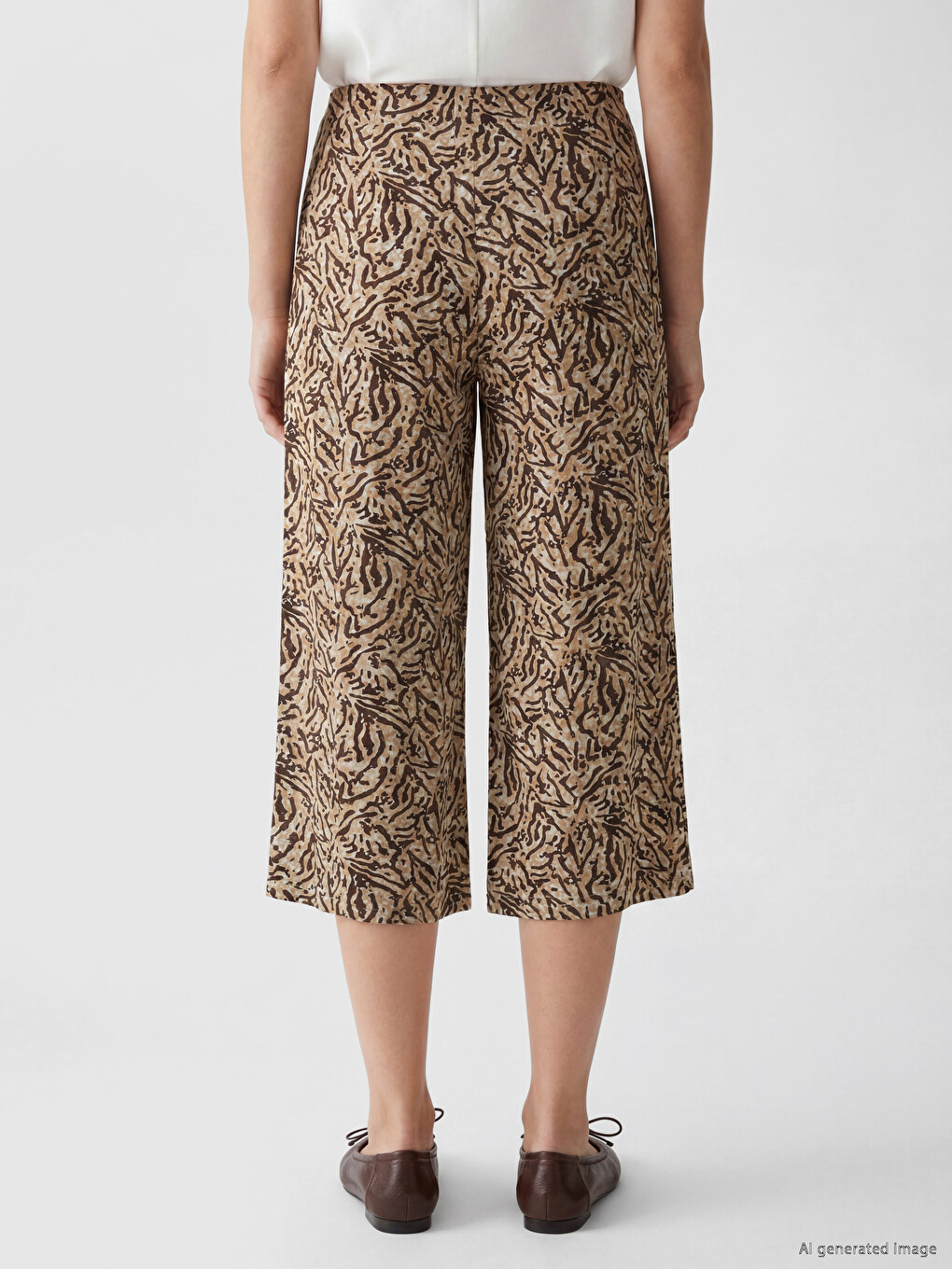 Elastic Waist Patterned Wide Leg Women's Capri-3