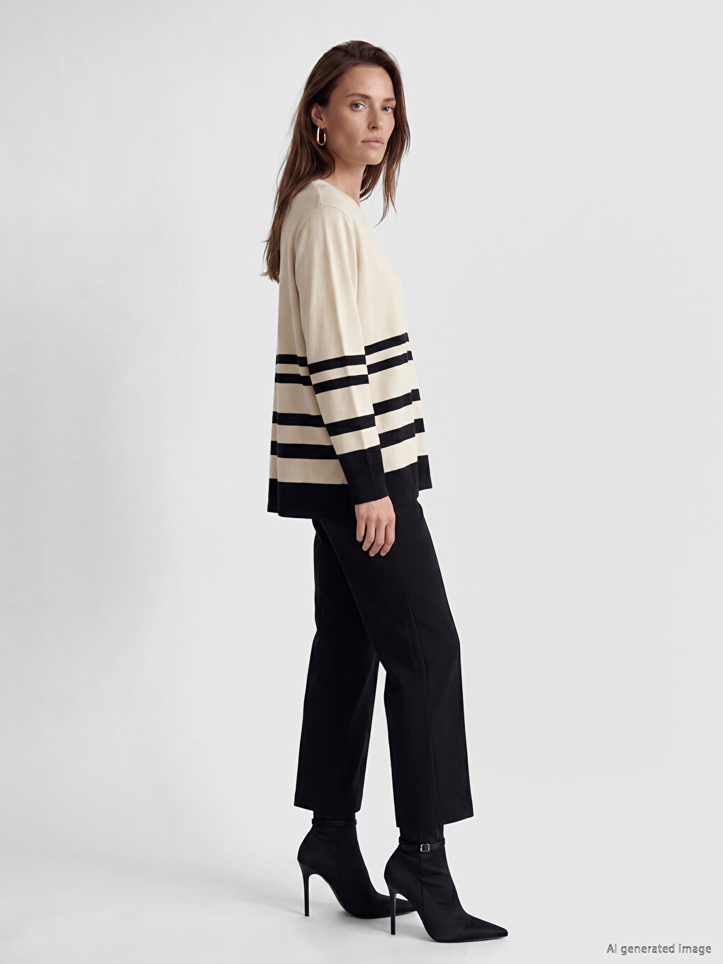 Crew Neck Striped Women's Knitwear Sweater-1