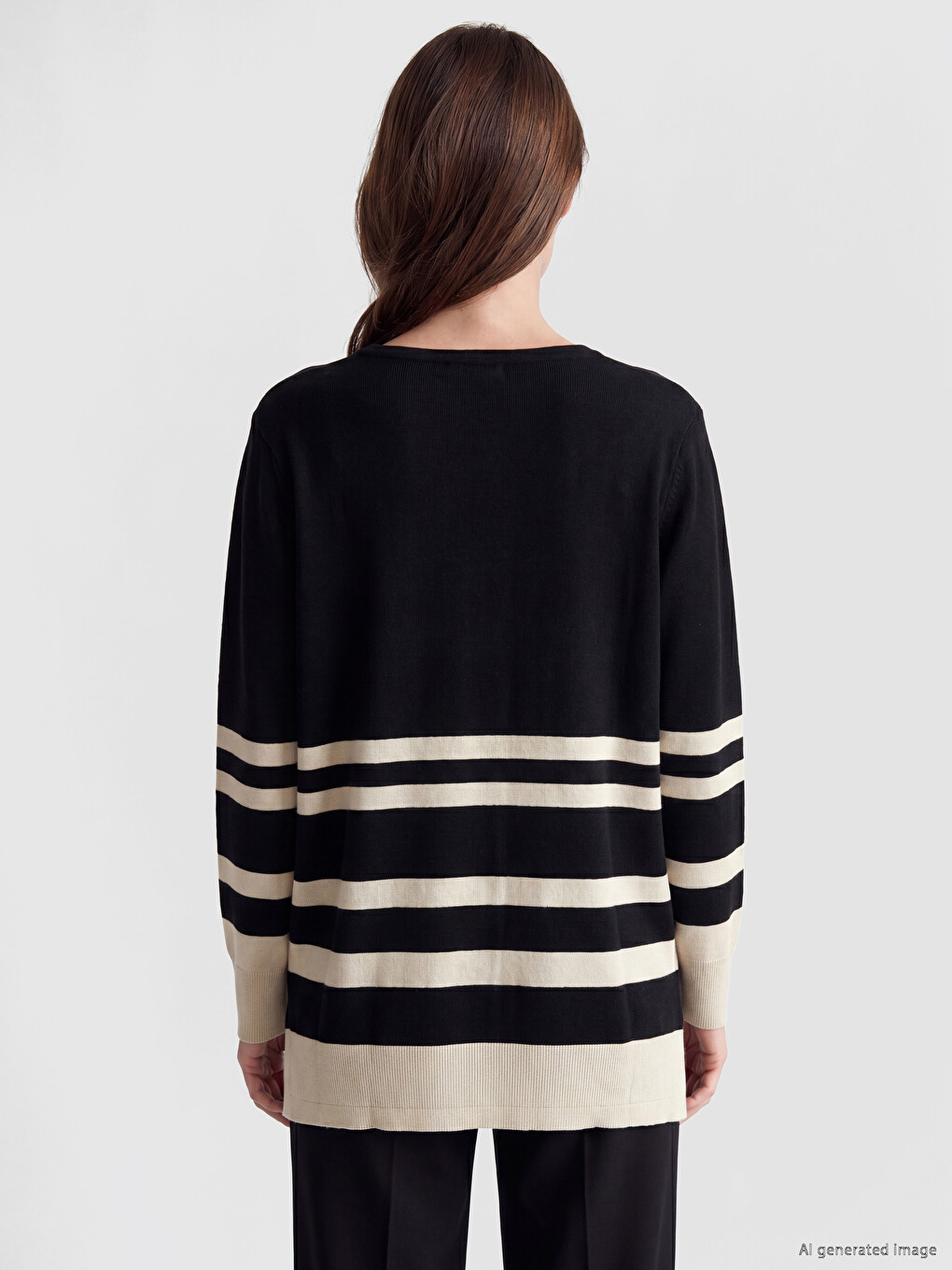 Crew Neck Striped Women's Knitwear Sweater-3