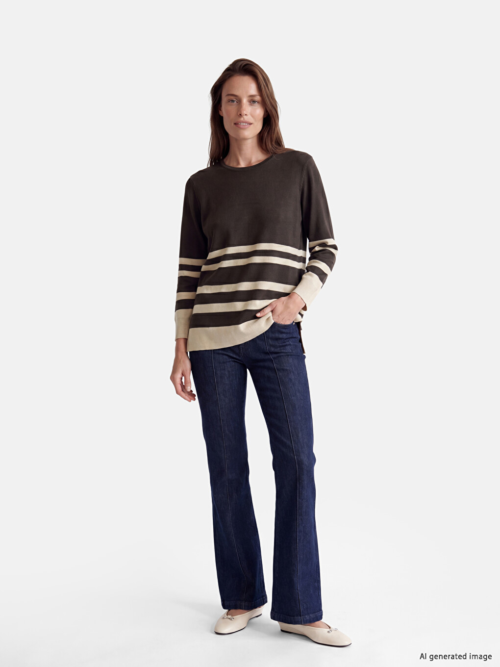 Crew Neck Striped Women's Knitwear Sweater-1