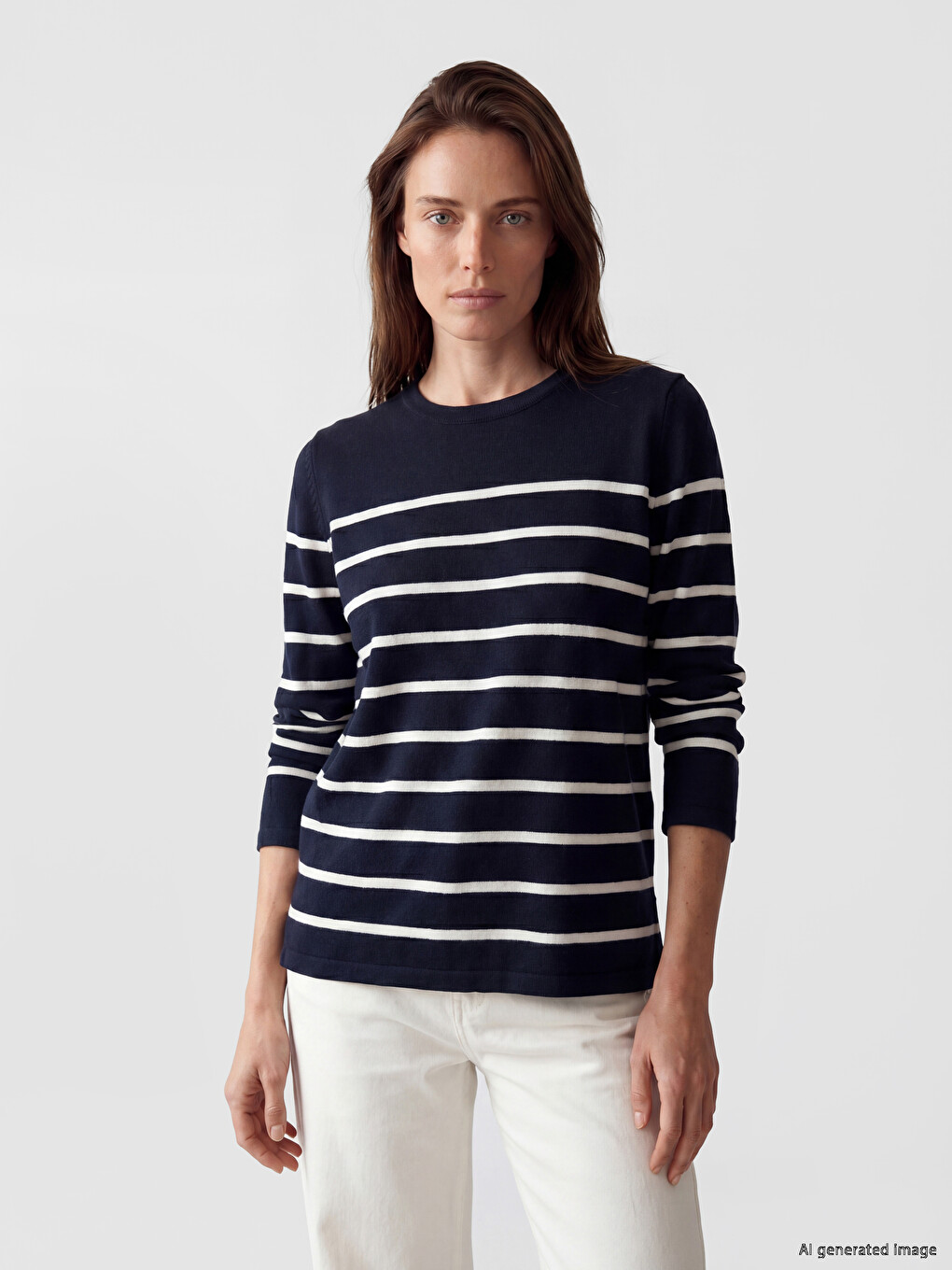 Gestreifter Damen-strickpullover Mit Rundhalsausschnitt