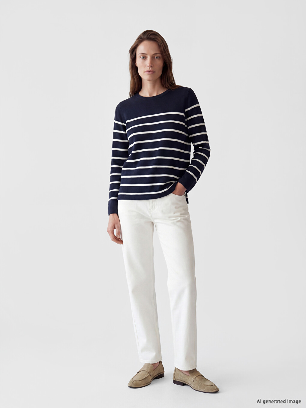 Gestreifter Damen-strickpullover Mit Rundhalsausschnitt-1