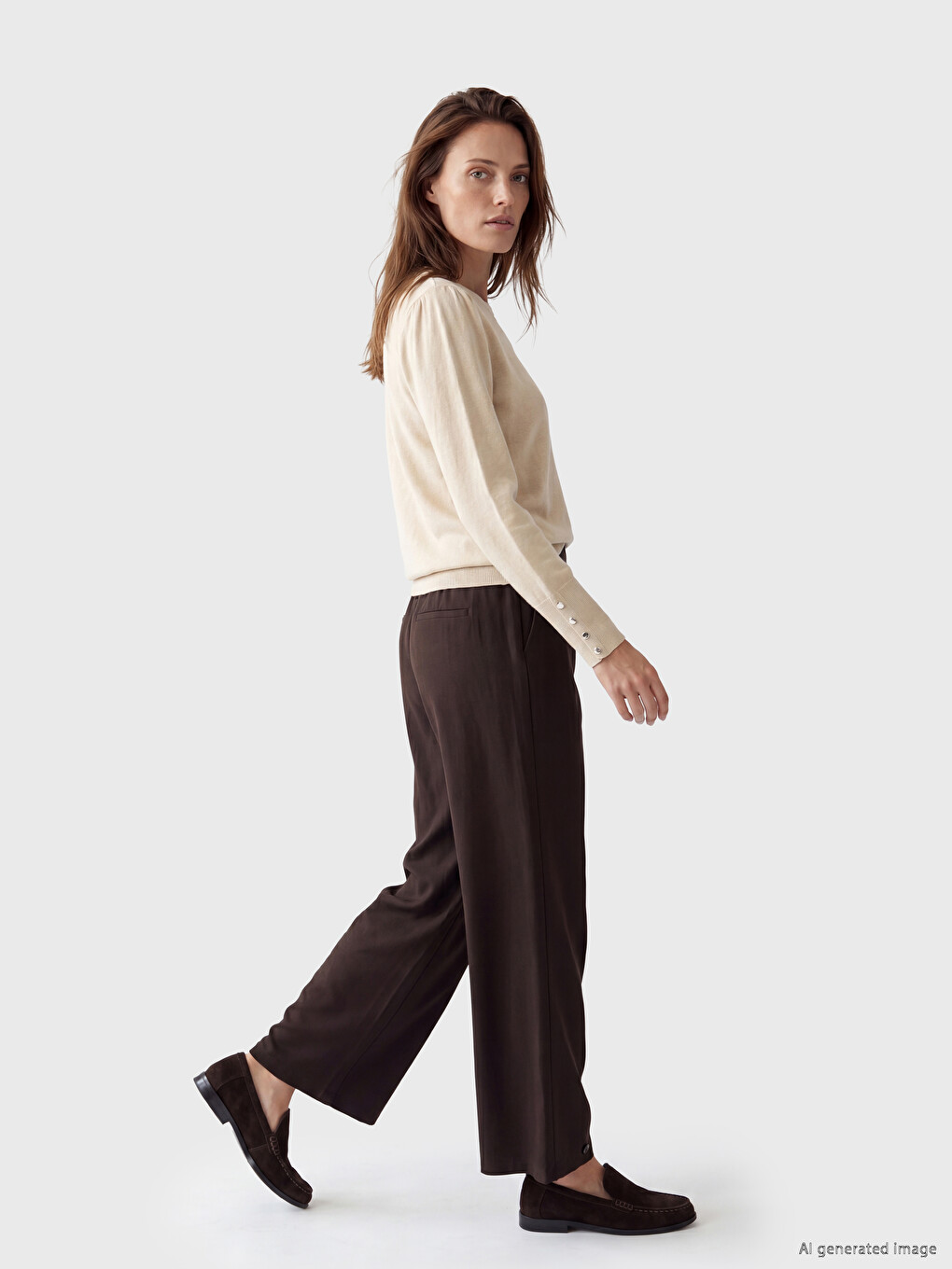 Pull-over En Maille Pour Femme À Col Rond-1