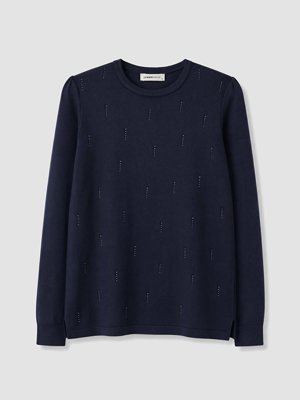 Crew Neck Rhinestone Embellished Women's Knitwear Sweater-4