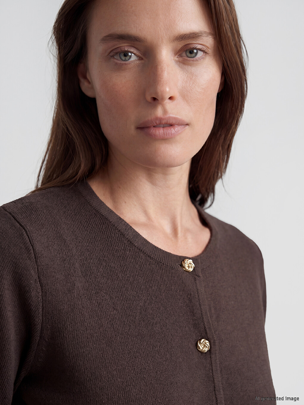 Žena Smeđa Boja Kardigan-2
