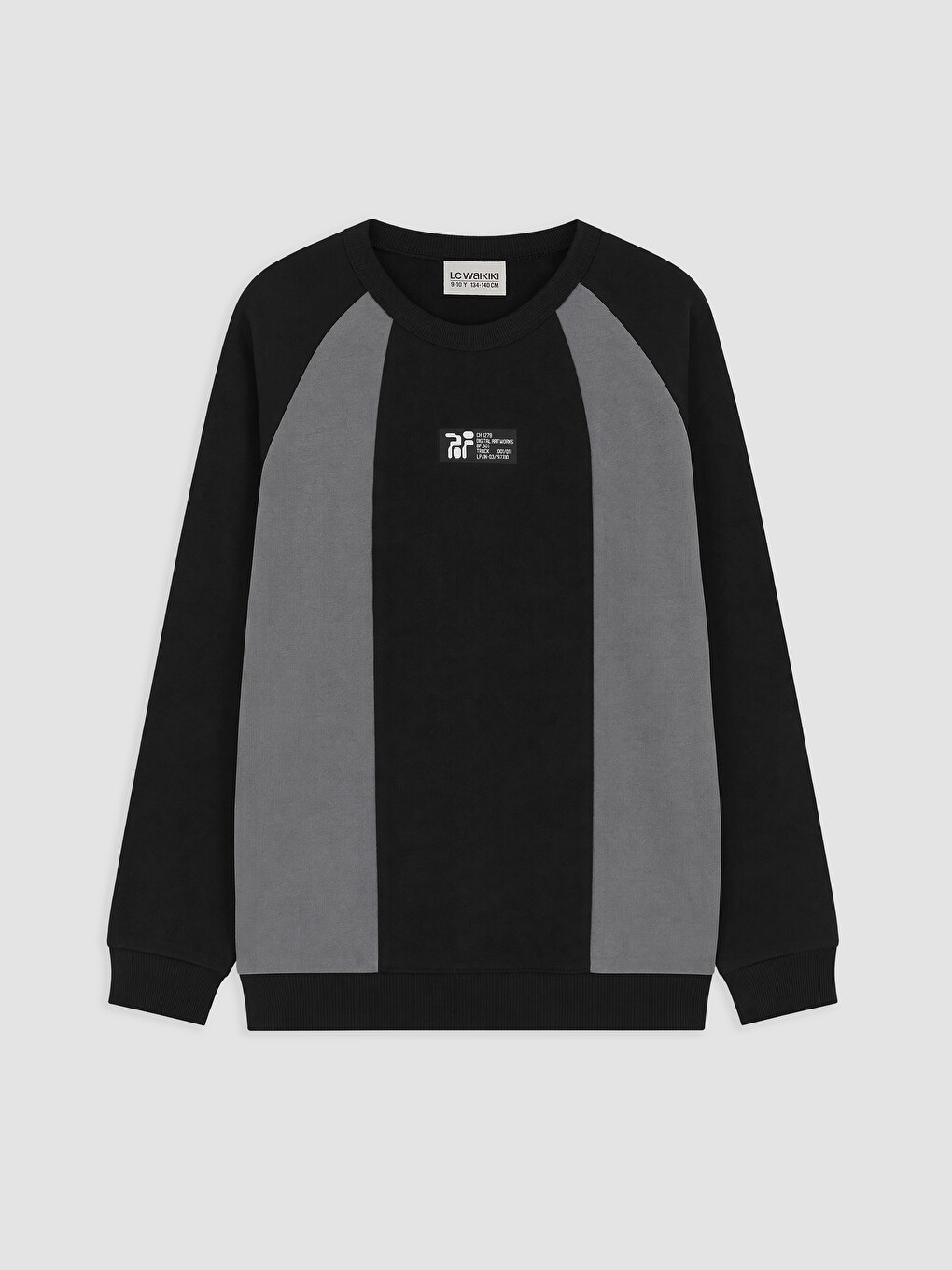 Siyah Bisiklet Yaka Renk Bloğu Erkek Çocuk Sweatshirt