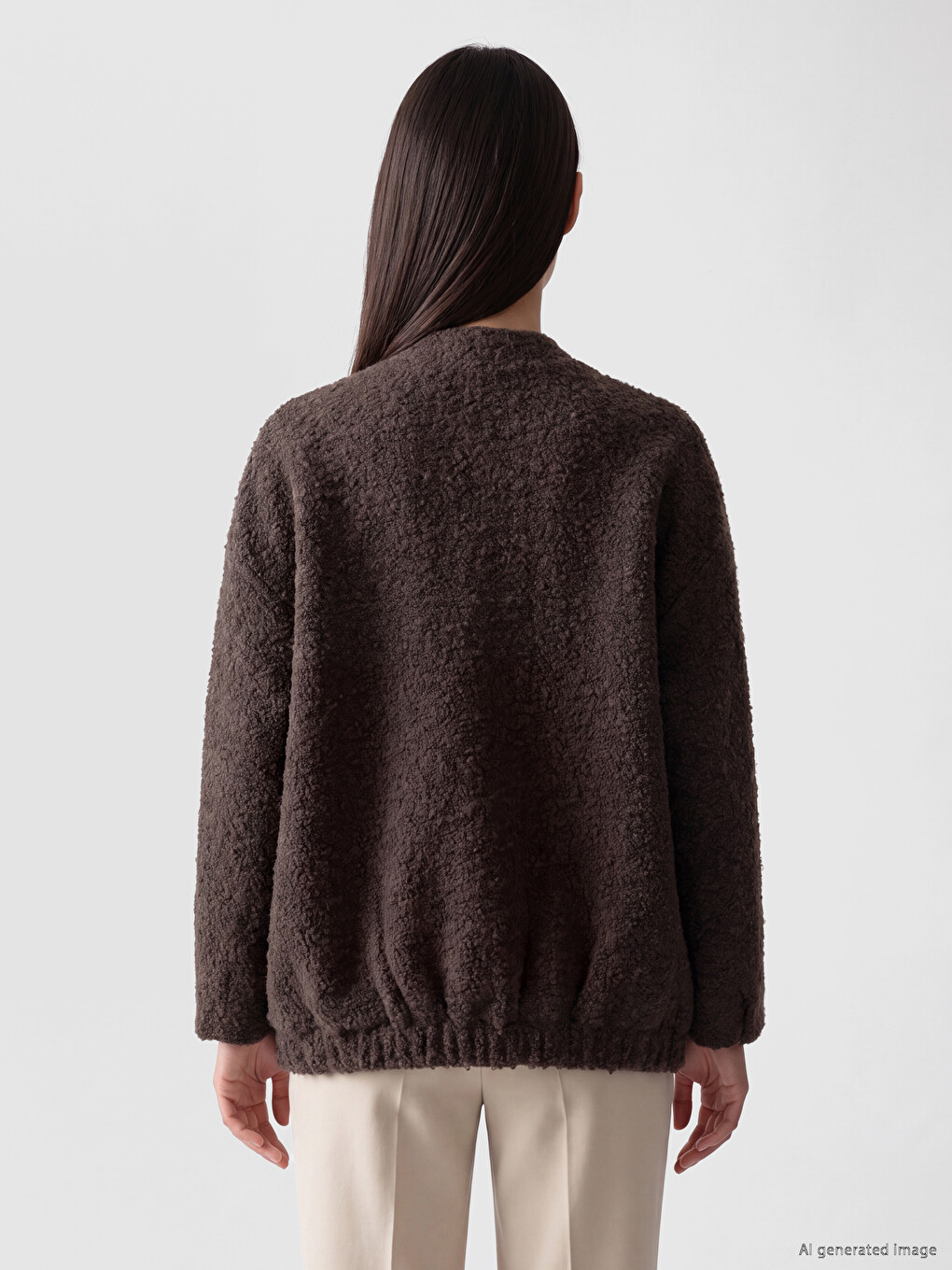 Kahverengi Oversize Kadın Bomber Kaşe Kaban-3
