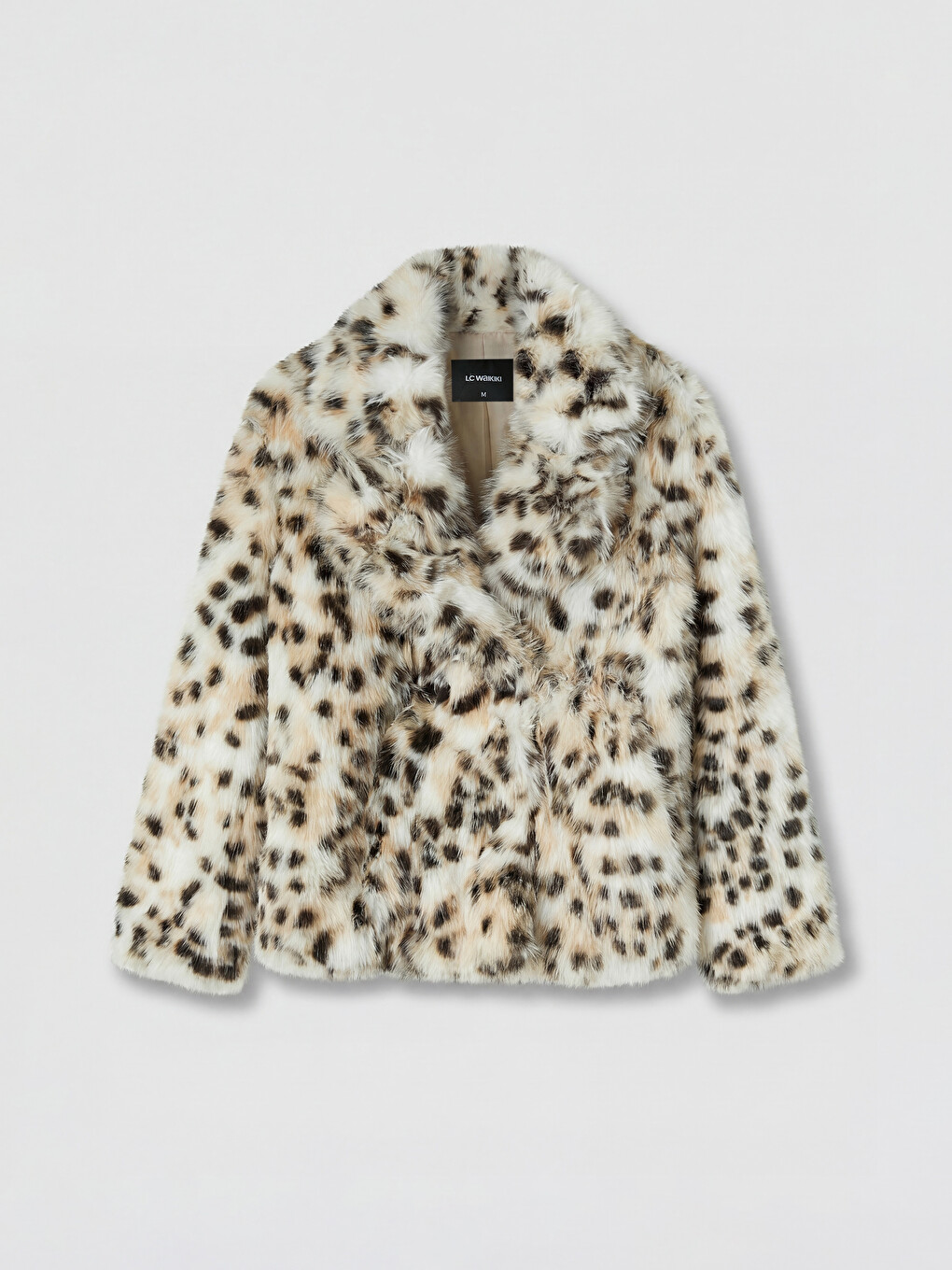 Jacket Collar Leopard Print Women's Faux Fur Coat-4