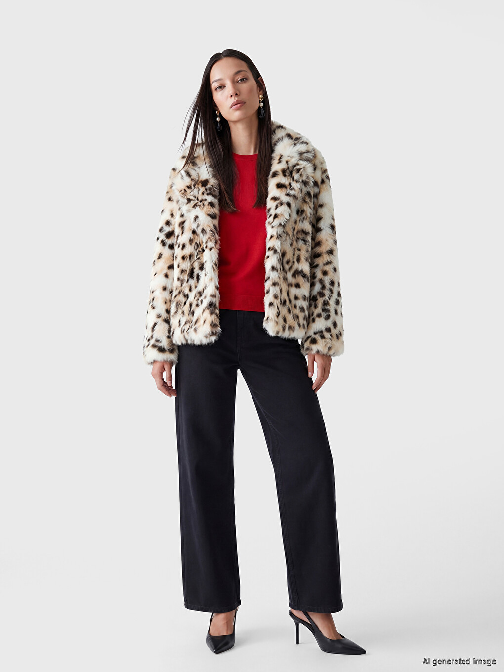 Jacket Collar Leopard Print Women's Faux Fur Coat-1