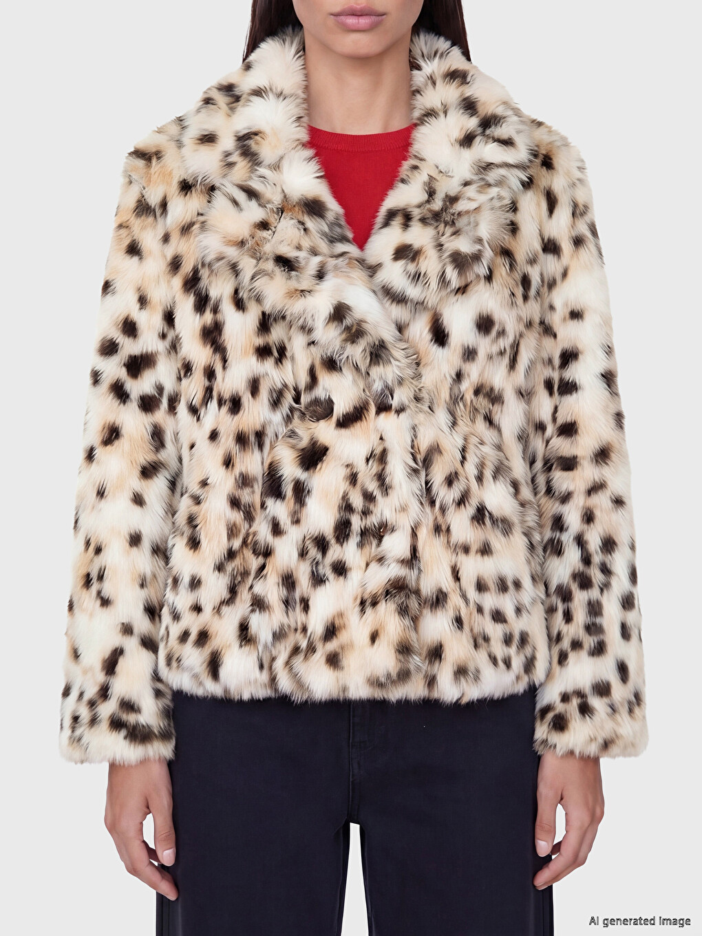 Jacket Collar Leopard Print Women's Faux Fur Coat-2