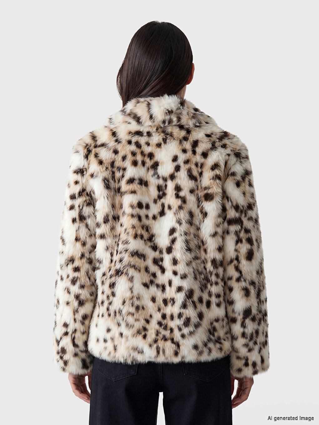Jacket Collar Leopard Print Women's Faux Fur Coat-3