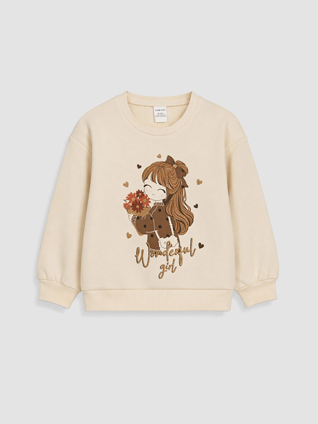 Pembe Baskılı Kız Çocuk Kalın Sweatshirt 2'li-1