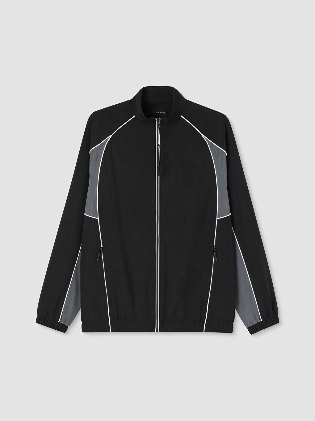 Siyah Dik Yaka Renk Bloklu Erkek Fermuarlı Sweatshirt-4
