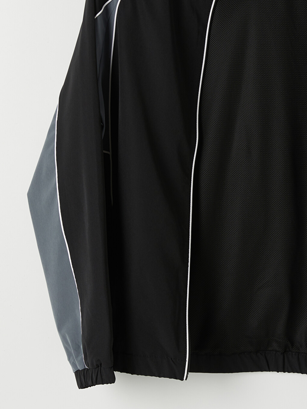 Siyah Dik Yaka Renk Bloklu Erkek Fermuarlı Sweatshirt-6
