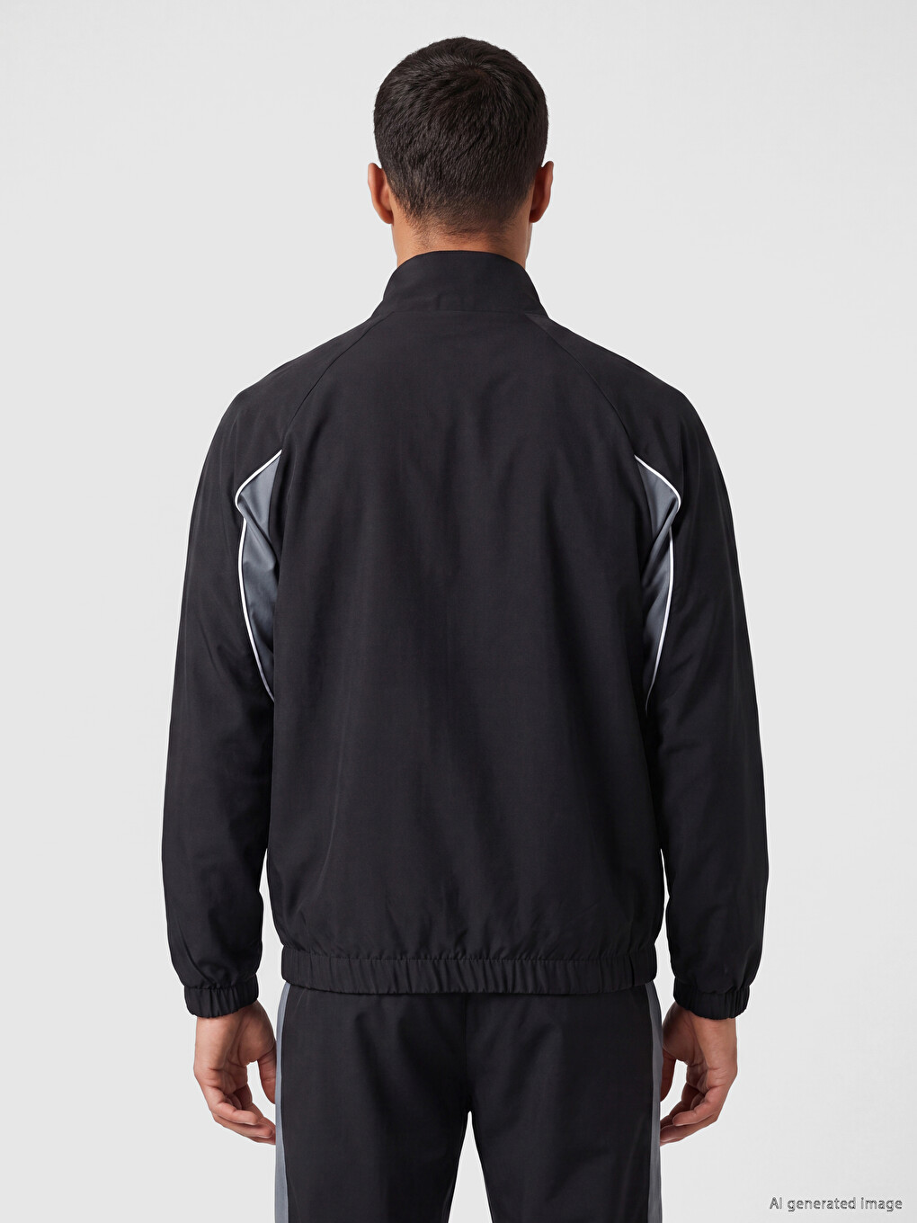 Siyah Dik Yaka Renk Bloklu Erkek Fermuarlı Sweatshirt-3