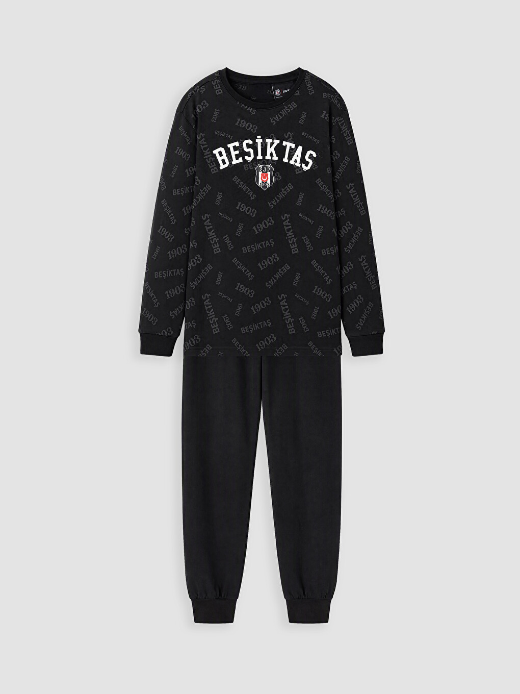 Siyah Beşiktaş Erkek Çocuk Bisiklet Yaka Pijama Takımı