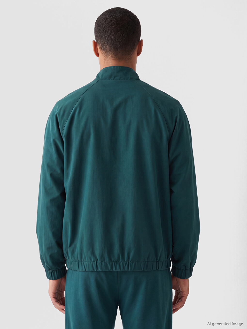 Yeşil Dik Yaka Erkek Fermuarlı Sweatshirt-2
