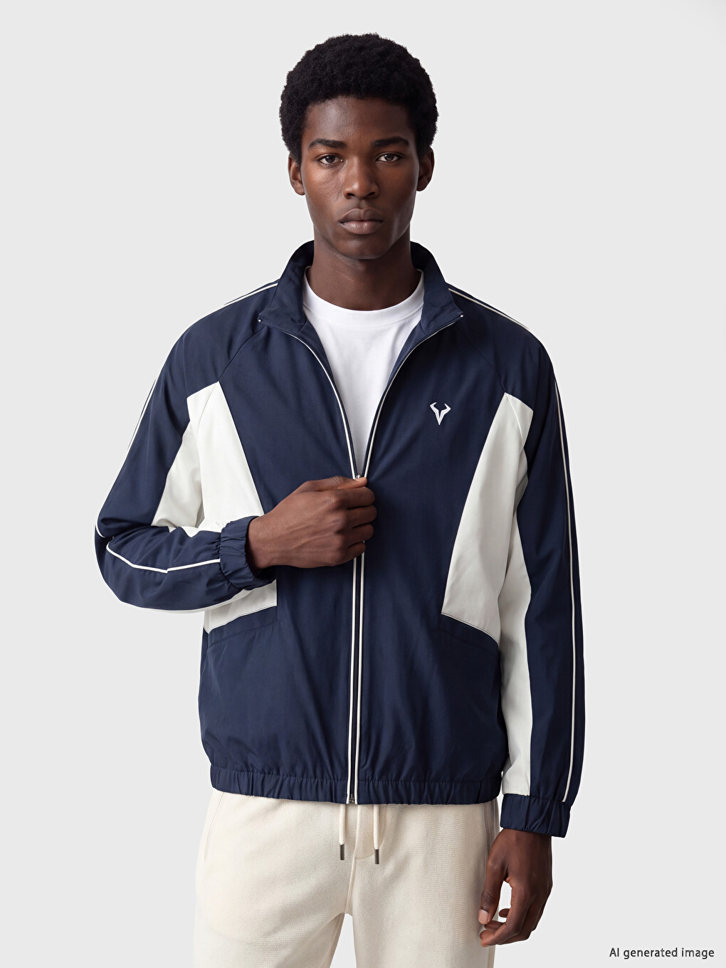Lacivert Dik Yaka Erkek Fermuarlı Sweatshirt