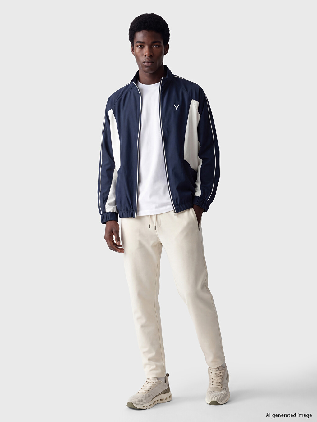 Lacivert Dik Yaka Erkek Fermuarlı Sweatshirt-1