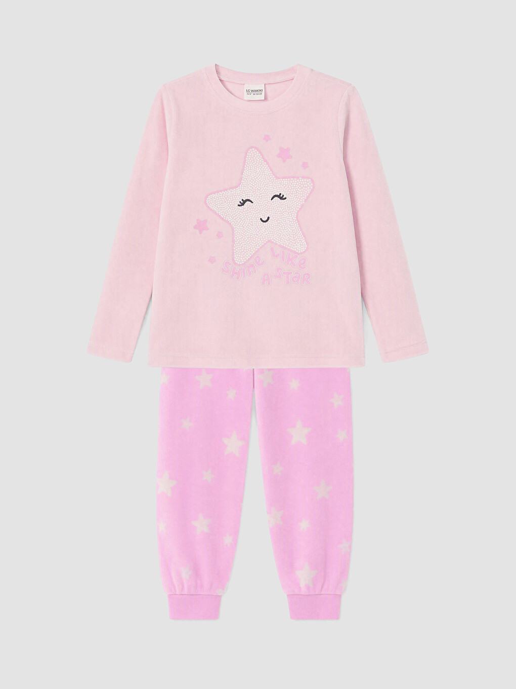 Pembe Yıldız Desenli Kız Çocuk Pijama Takımı-2