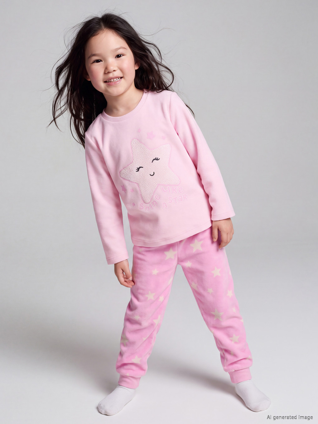  Star Patterned Girls' Pyjamas Set