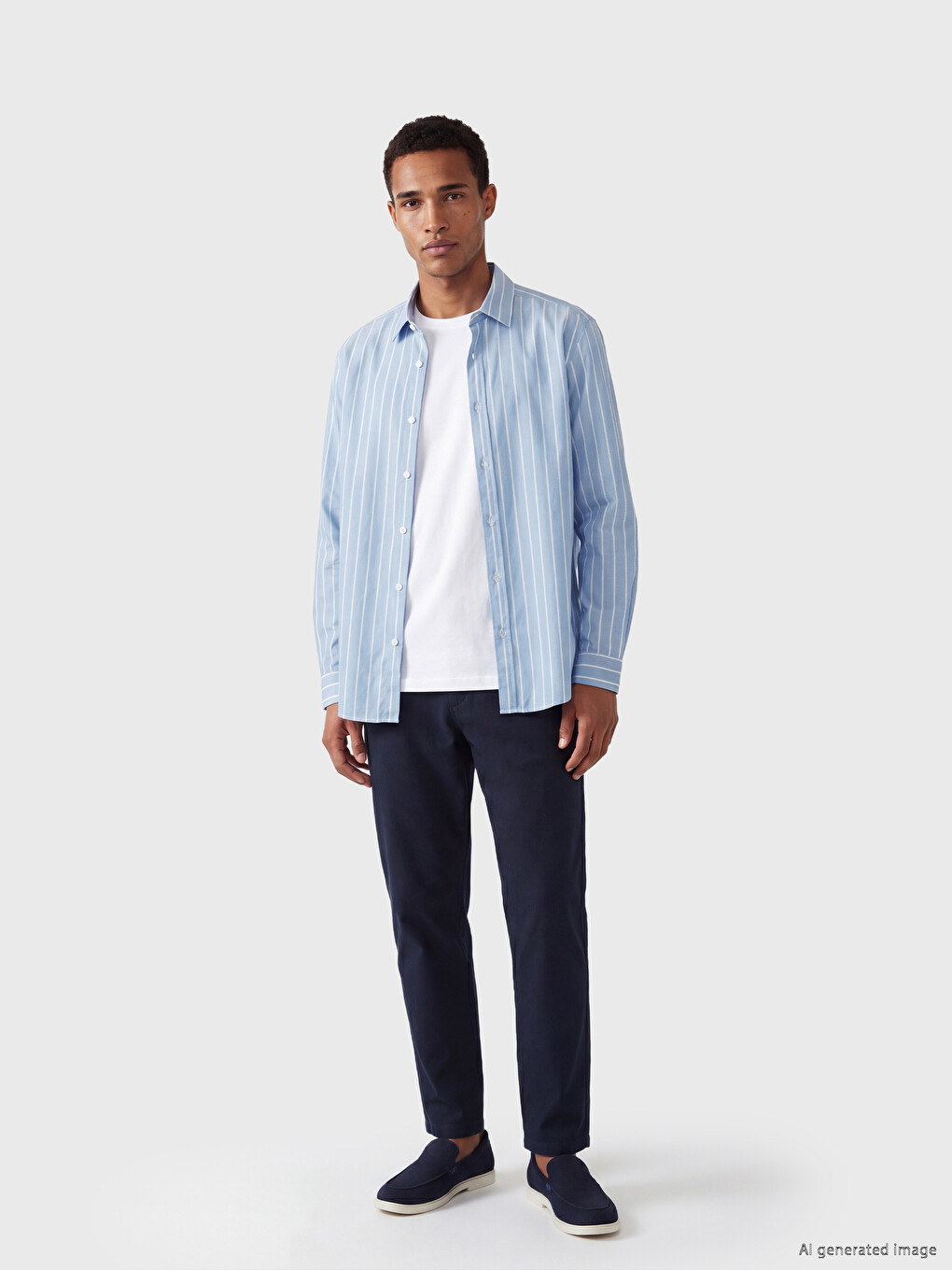 Regular Fit Çizgili Gabardin Erkek Gömlek-1