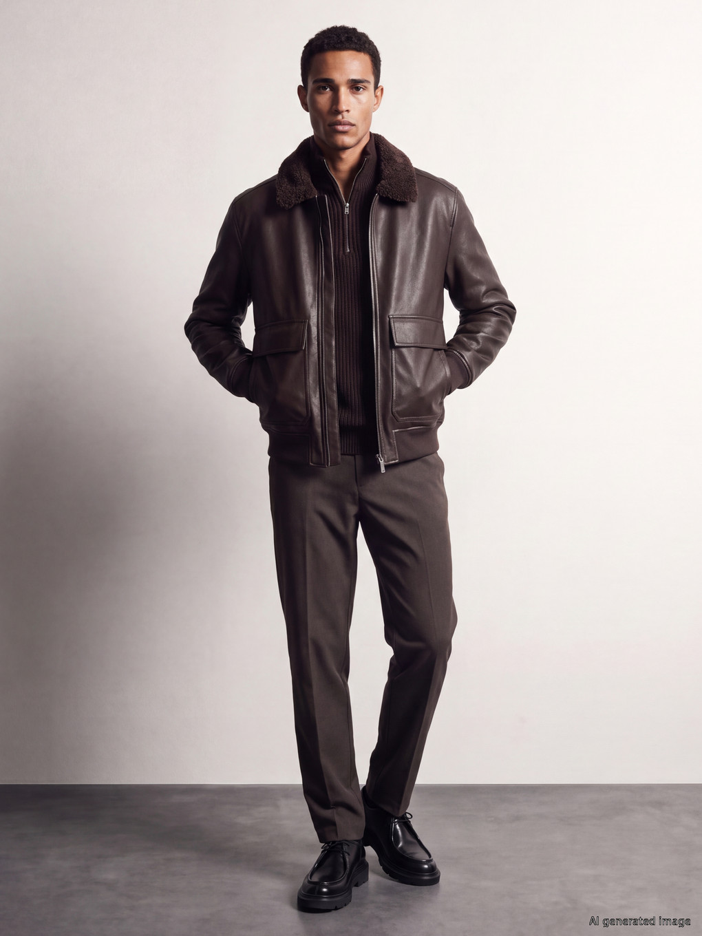 Fur Collar Men's Faux Leather Coat-1