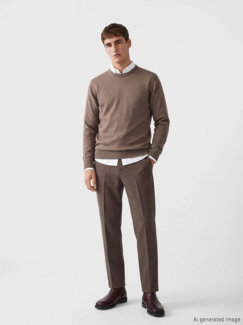 Kahverengi Bisiklet Yaka Erkek Triko Kazak-1