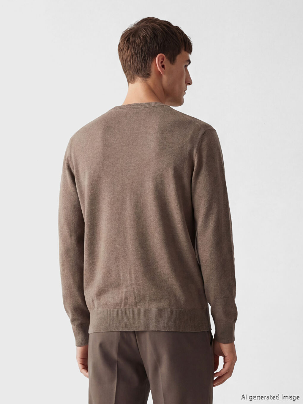 Kahverengi Bisiklet Yaka Erkek Triko Kazak-3