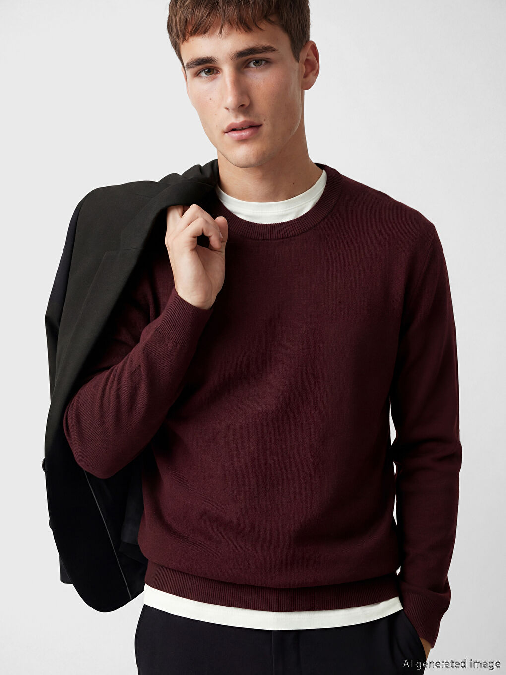 Bordo Bisiklet Yaka Erkek Triko Kazak