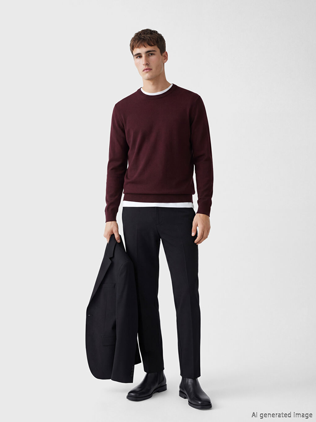 Bordo Bisiklet Yaka Erkek Triko Kazak-1