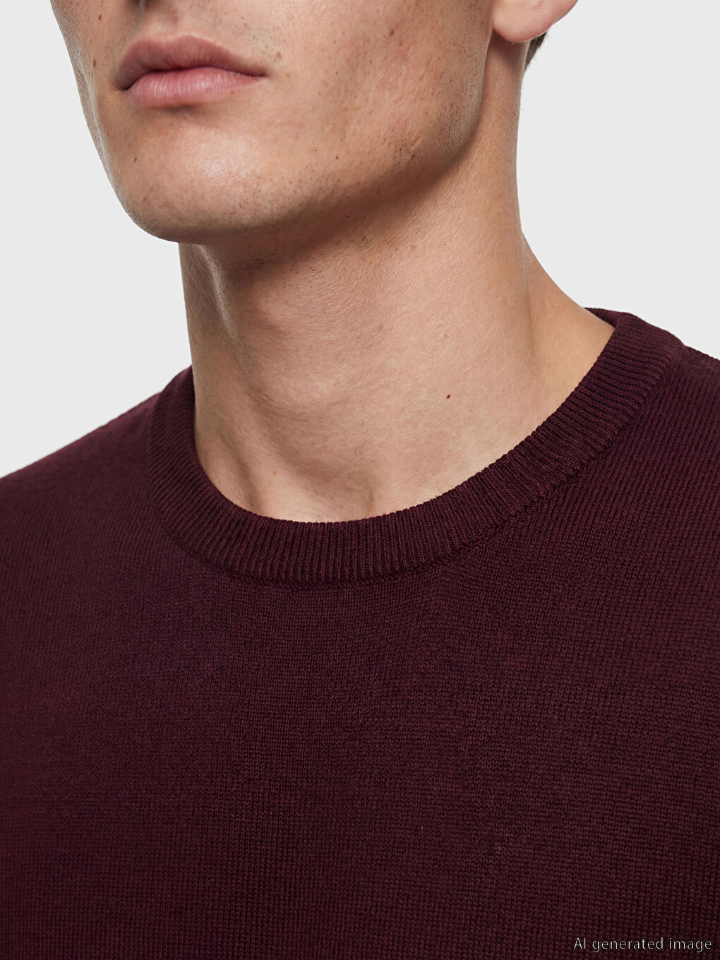 Bordo Bisiklet Yaka Erkek Triko Kazak-2