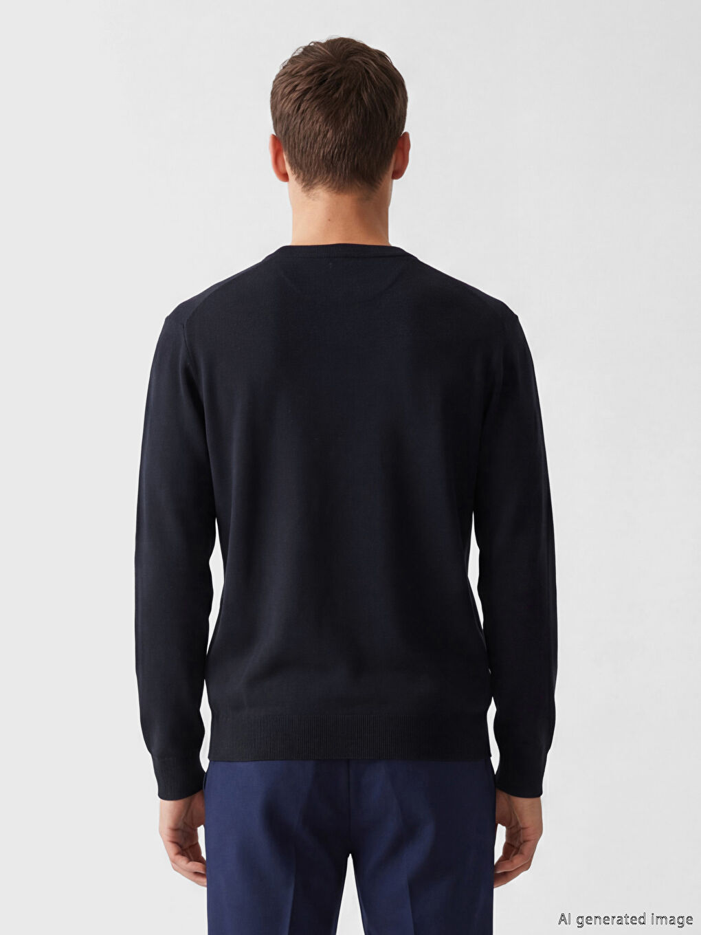 Lacivert Bisiklet Yaka Erkek Triko Kazak-3