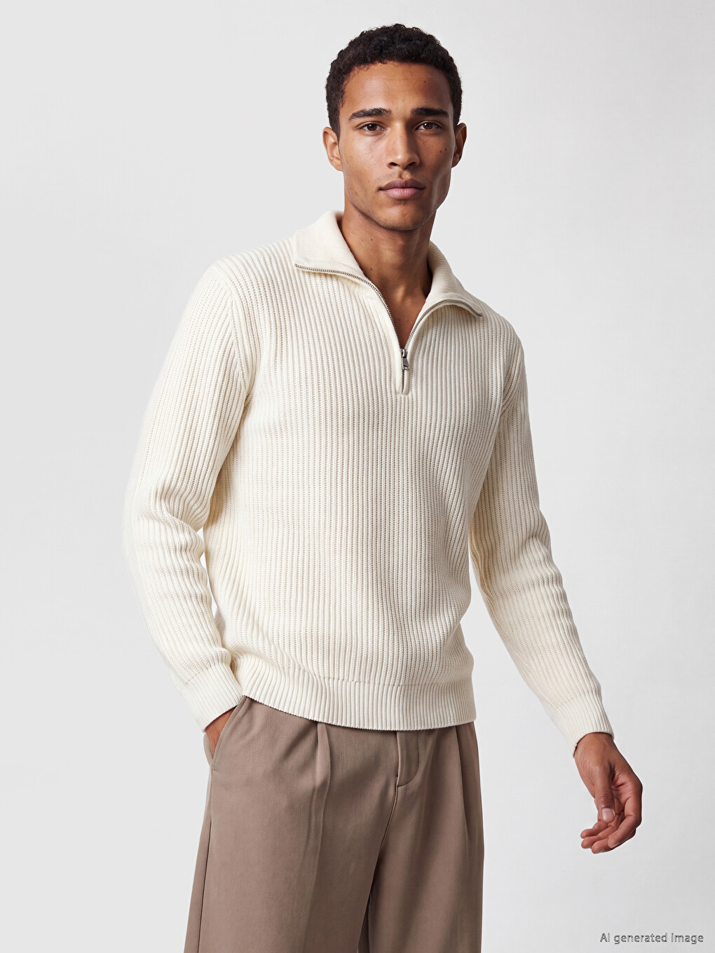 Half Zippered Men's Knitwear Sweater