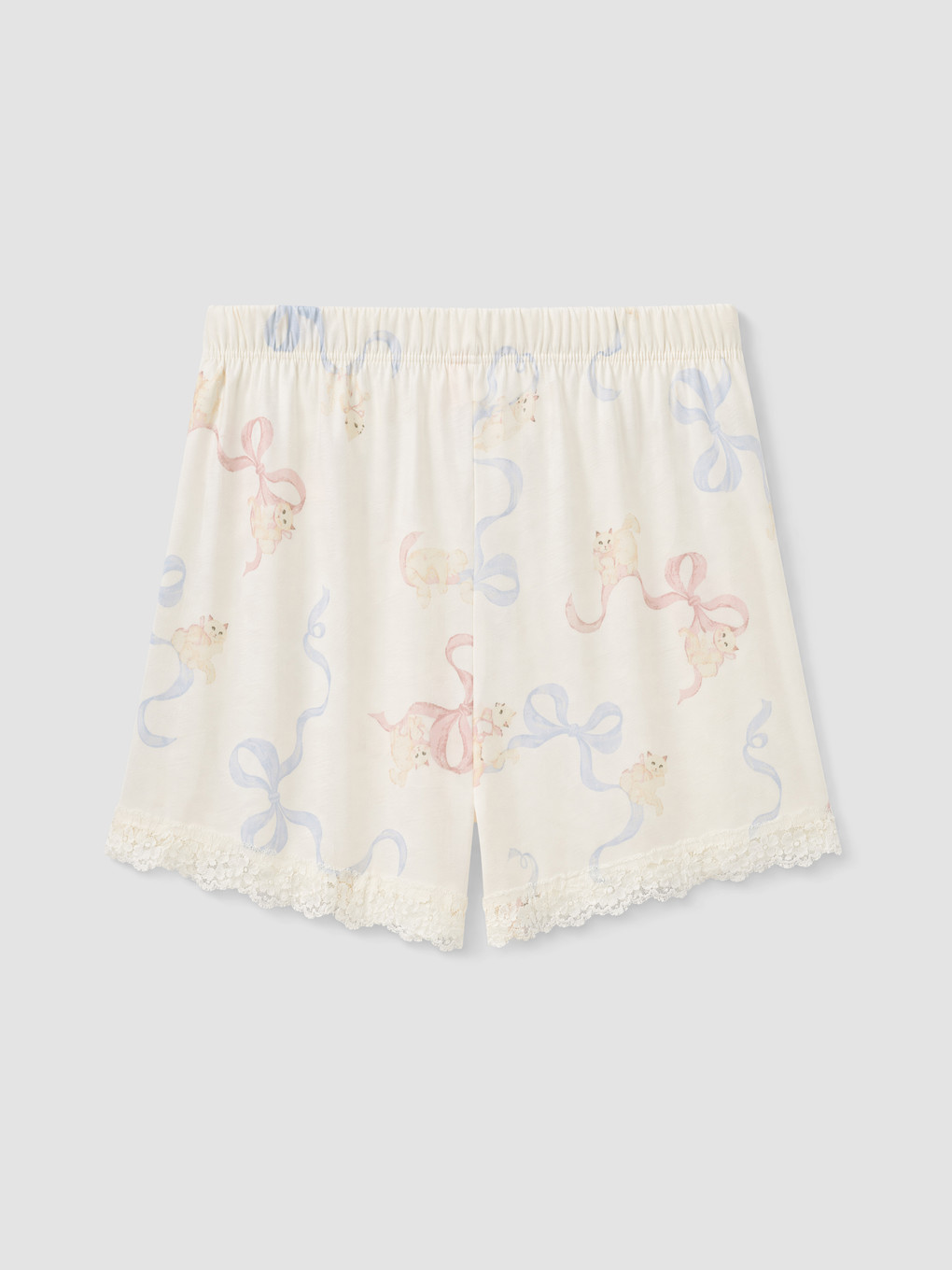 Ekru Beli Lastikli Desenli Şort Pijama Alt-2