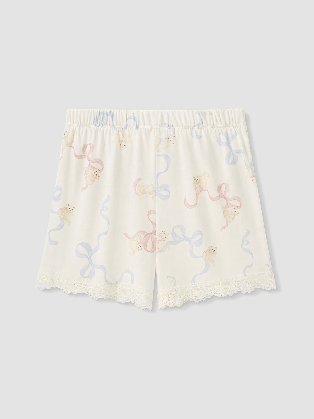 Ekru Baskılı Kadın Şortlu Pijama Takımı-8