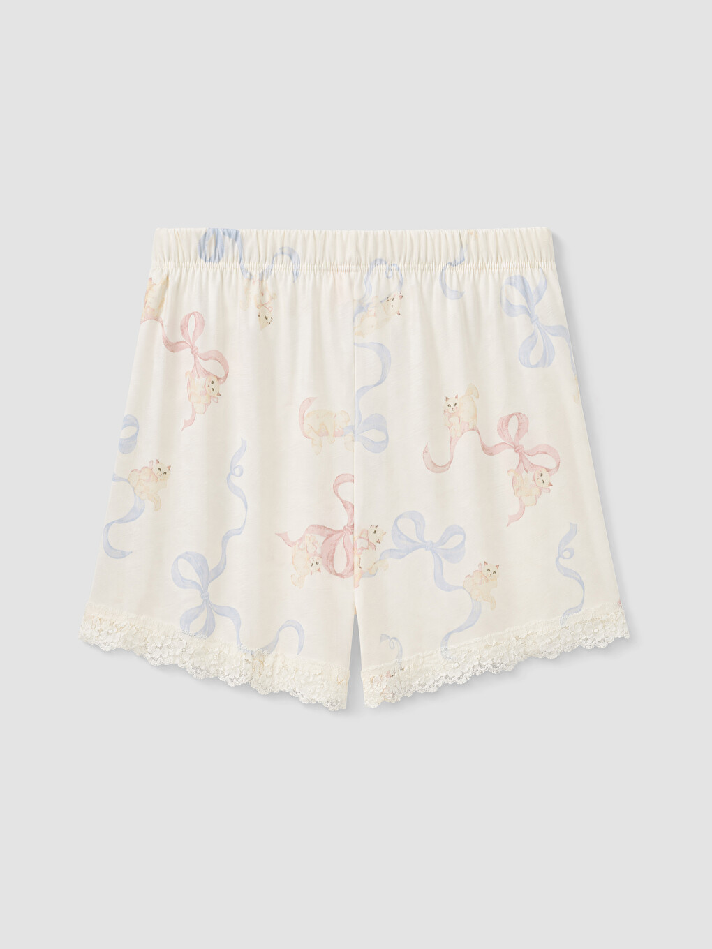 Ekru Baskılı Kadın Şortlu Pijama Takımı-10