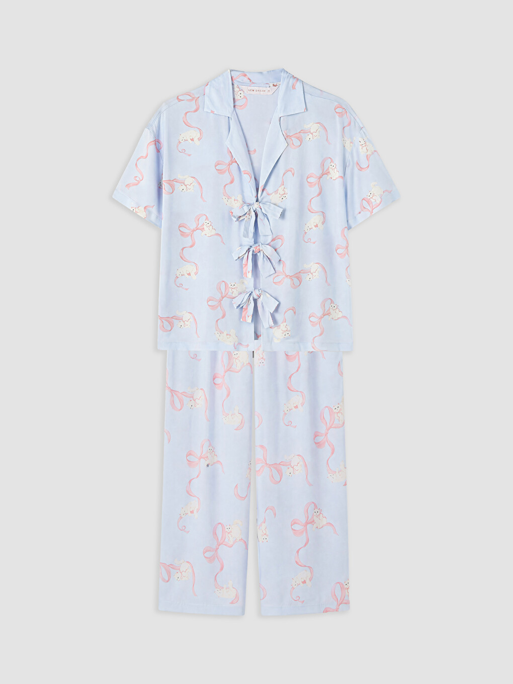 Mavi Gömlek Yaka Desenli Kadın Pijama Takımı-4