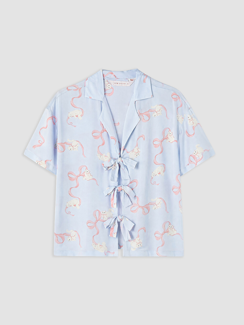 Mavi Gömlek Yaka Desenli Kadın Pijama Takımı-5