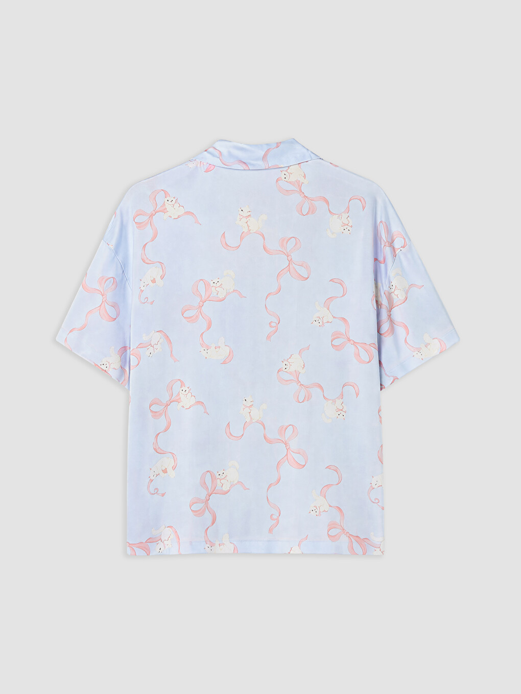 Mavi Gömlek Yaka Desenli Kadın Pijama Takımı-6
