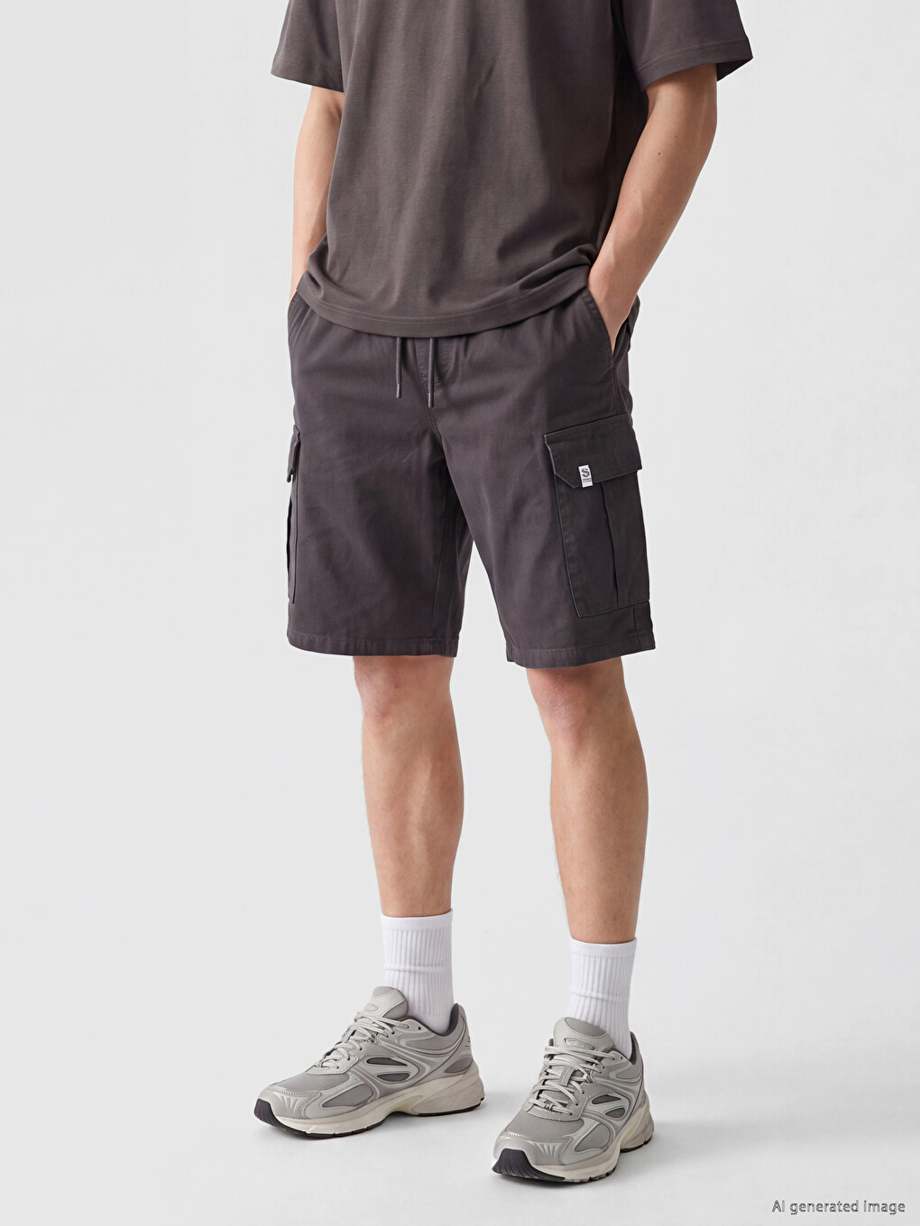 Antrasit Regular Fit Gabardin Erkek Kargo Şort