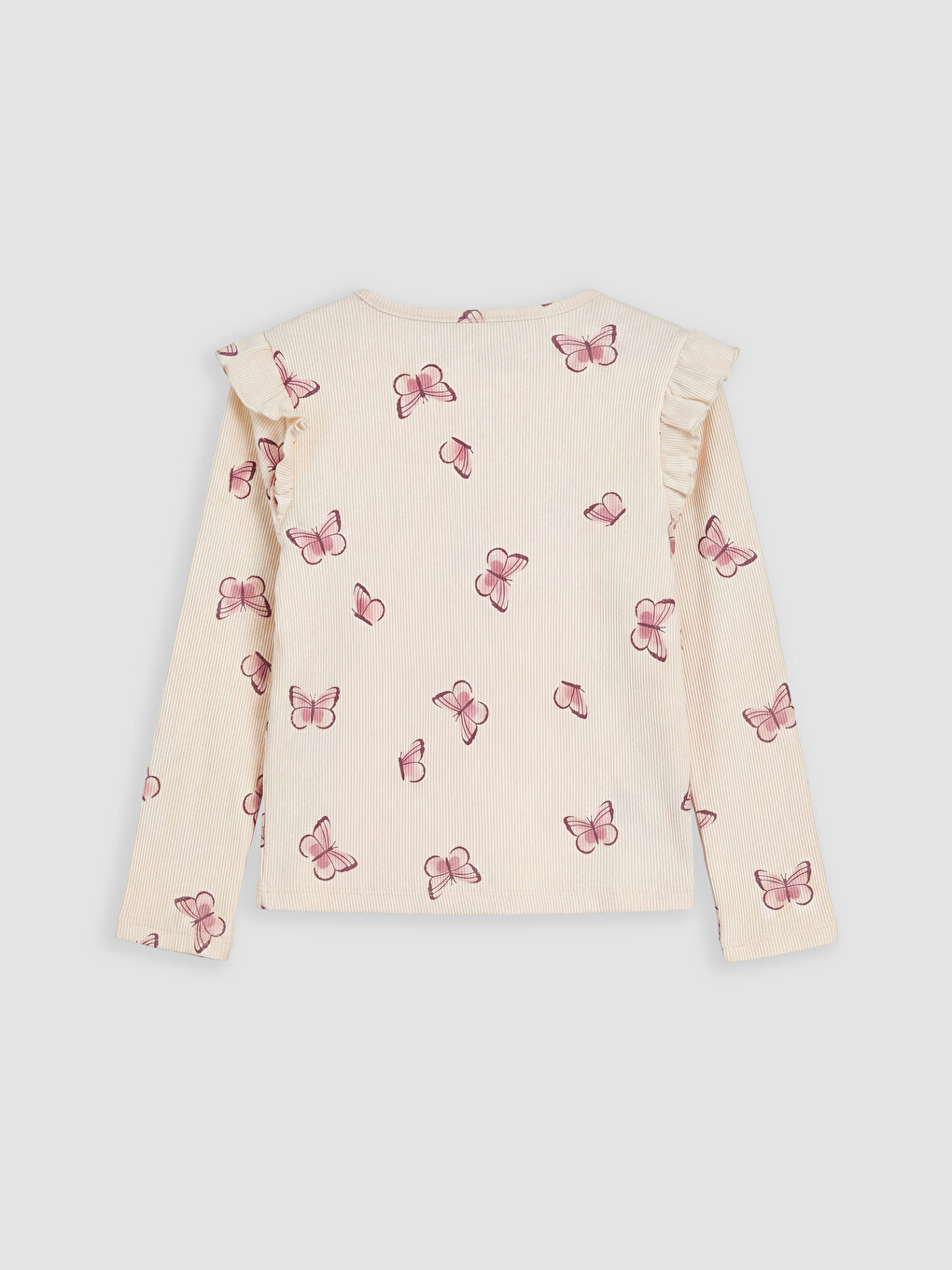 Crew Neck Butterfly Printed Ruffled Girls' T-shirt-1